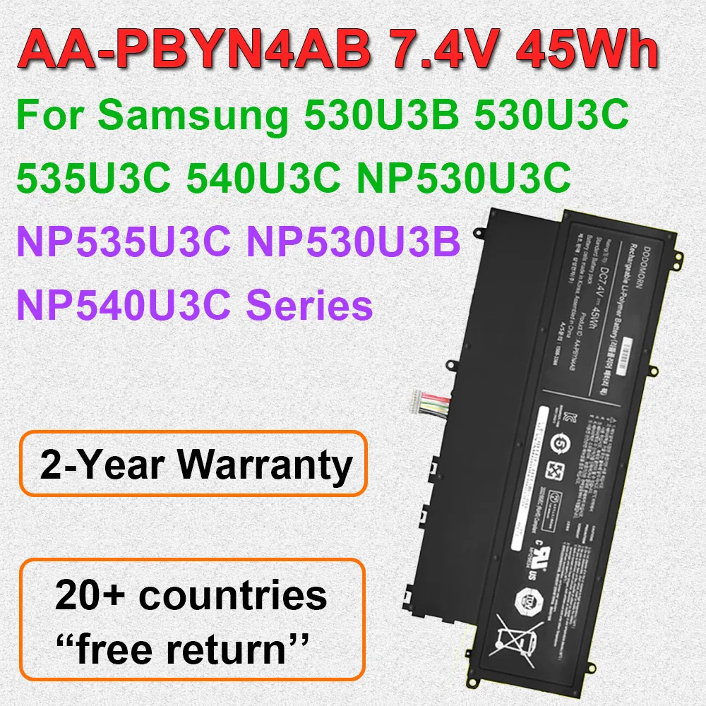 Аккумулятор для ноутбука AA-PBYN4AB для Samsung 530U3 530U3B NP530U3B 530U3C NP530U3C 535U3C NP535U3C 540U3C NP540U3C Series 7,4 В 45 Втч
