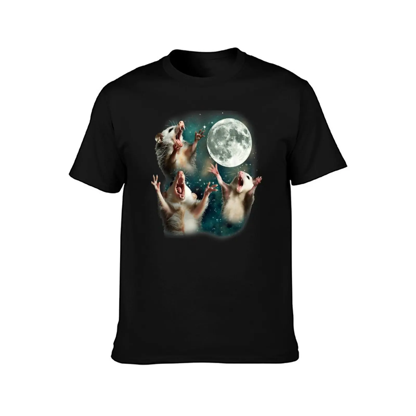 Three Possums Howling at Moon Shirt, Like 3 Wolves T-Shirt, Summer Casual Cotton Tee, Oversized Streetwear Tops, 100% Cotton