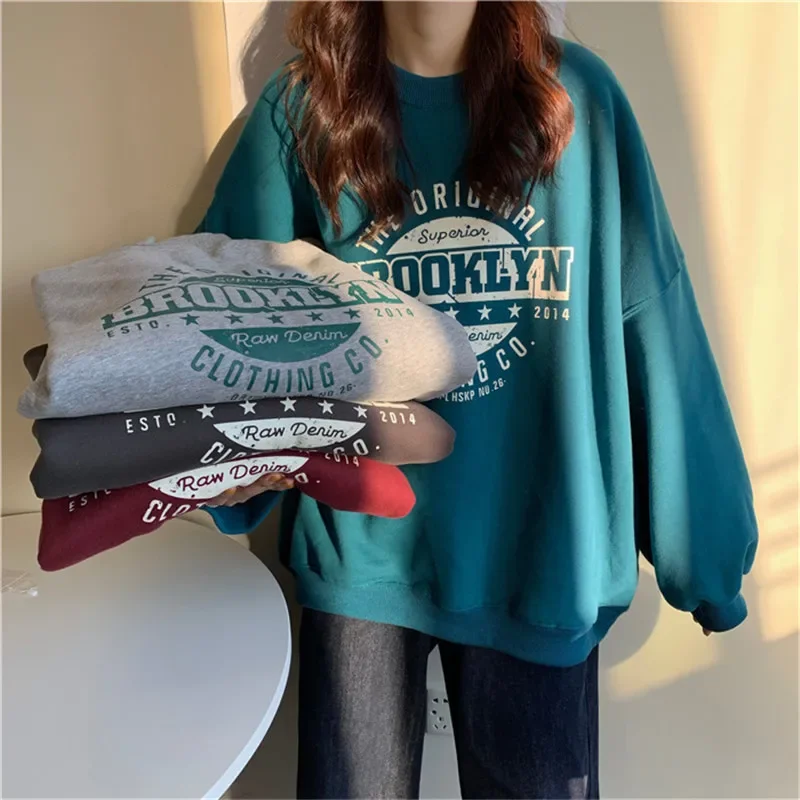 

Dropshipping A Embroidered Sweatshirt Women Autumn Clothing Washed Vintage Designer Pullovers Tops Femme Casual Sweatshirts