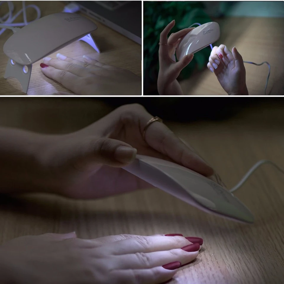 Lámpara mini mouse de 6 W UV LED para secado de esmalte de uñas, 6 LED portátil, luz para manicura en casa, máquina de fototerapia USB para gel 6