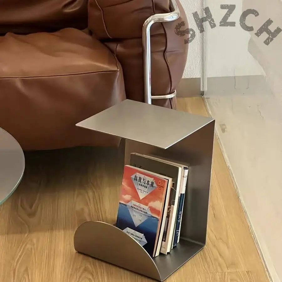Minimalist Stainless Steel Small Side Table with Storage – Compact Coffee Table or Bookshelf for Living Room or Bedroom