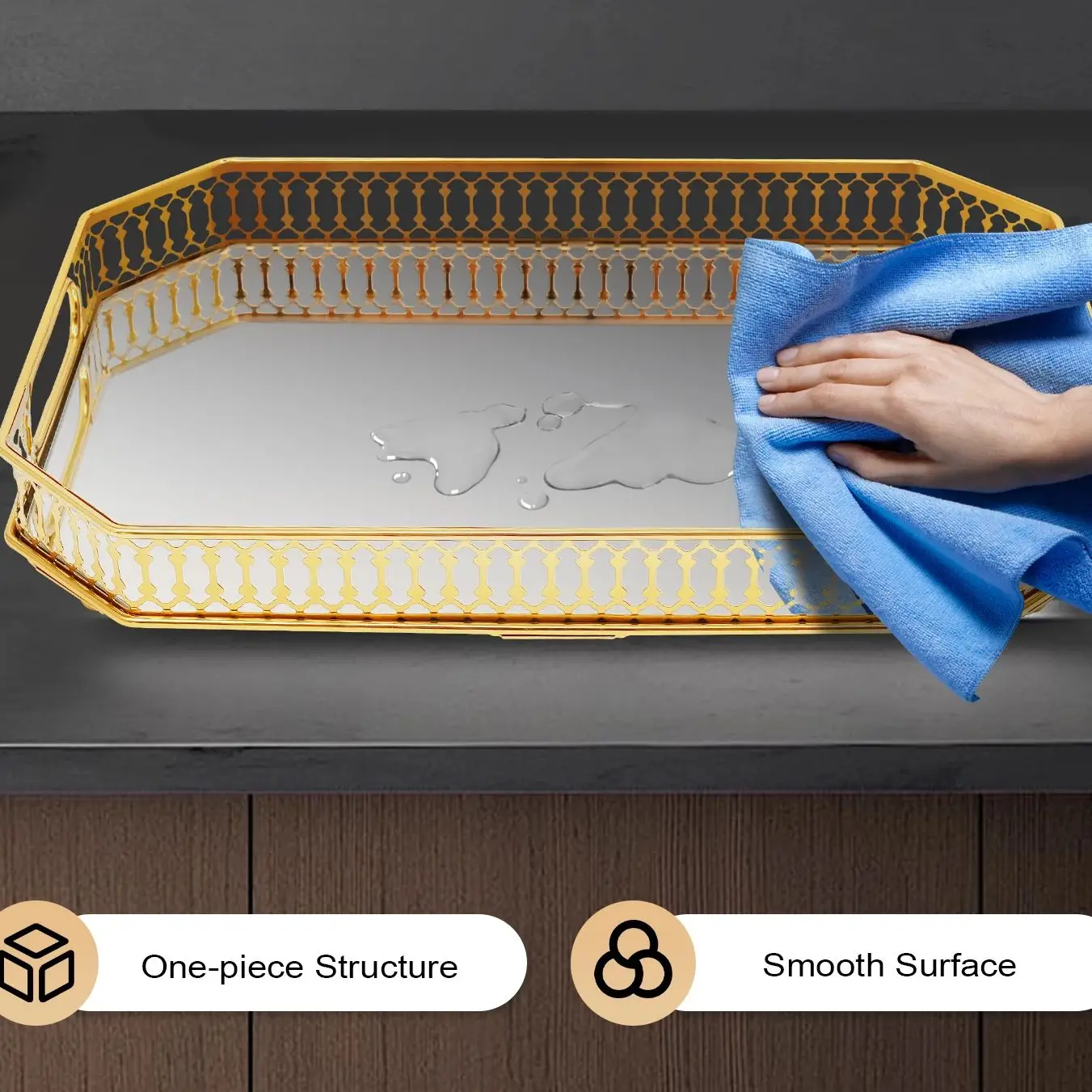 Luxury Gold Rectangular Decorative Serving Tray