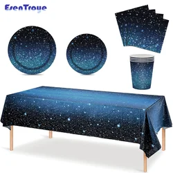 Juego de vajilla de noche estrellada para fiesta de galaxia, decoraciones de mesa de cumpleaños, servilletas de placa de papel, Sistema Solar, espacio exterior, estrellas, 1 Juego