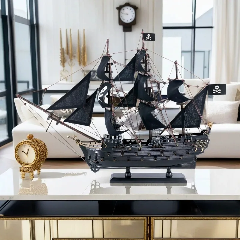 Handmade Wooden Pirate Ship Model Black Pearl Nautical Home Decor Desktop Craft Ornament