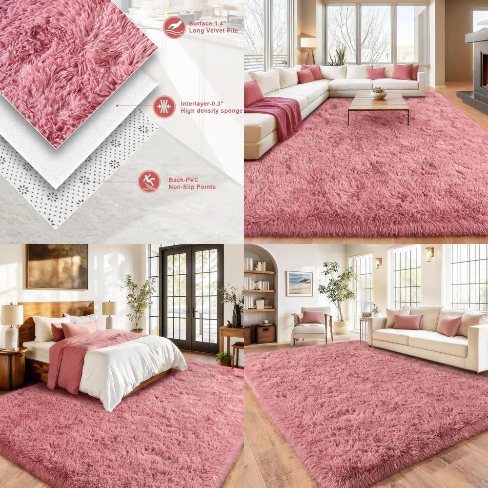 

Luxurious Shaggy Rugs for Living Spaces, Plush Area Rugs for Bedrooms, Soft Pink Rugs for Bedrooms, Cozy Fuzzy Carpets for Child