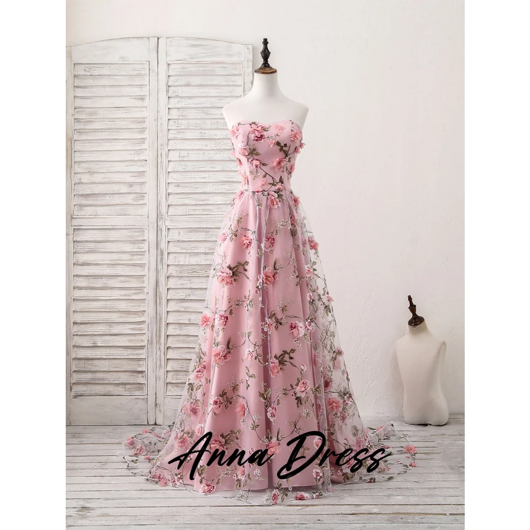 

Line A Luxurious Evening Dresses 2024 Luxury Anna Elegant Formal Dresses for Women Floral Lace Pink Gauze Bridesmaid Dress Woman