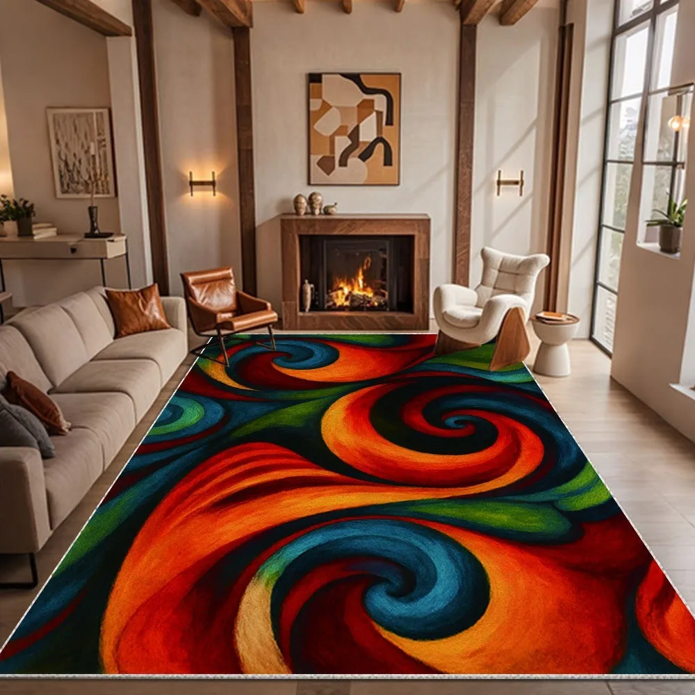 Luxury Modern Abstract Vortex Pattern Rug Colorful Psychedelic Wave Carpet Elegant Floor Covering Living Room Home Decor