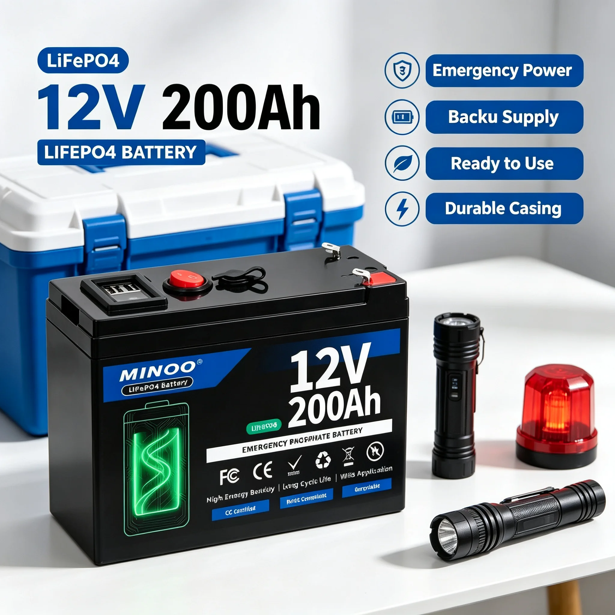 12V 200Ah LiFePO4 Solar Battery Deep Cycle Rechargeable Built-in BMS Lithium 200000mAh for Power Wheels Scooters Fish Finder