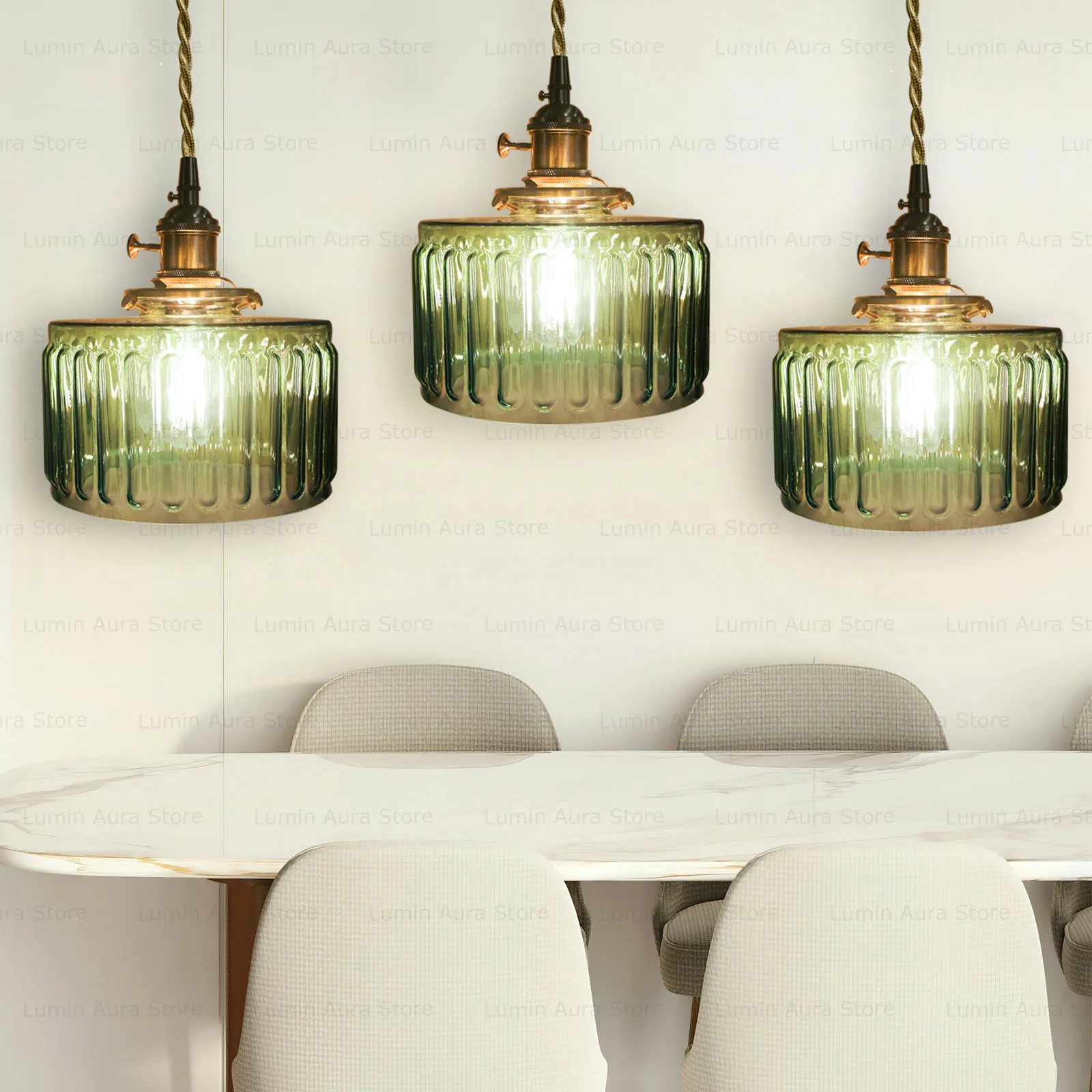 

Green Vintage Glass E27 Chandelier Light AC220V Restaurant Home Bar Atmosphere Decoration Adjustable Hanging Wire Lamp