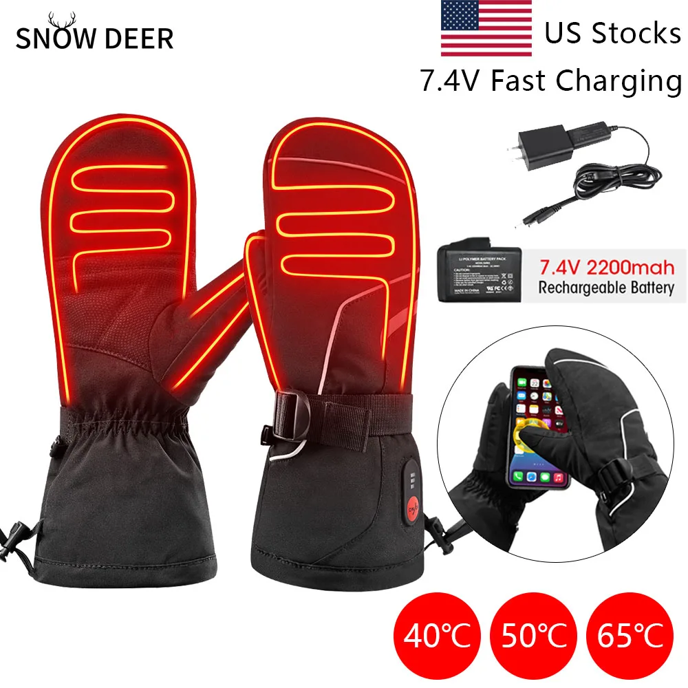 SnowDeer-Guantes Térmicos recargables para hombre y mujer, equipo de calefacción eléctrica, calentador de manos impermeable para esquí y ciclismo,