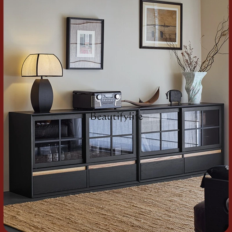 

Living room TV cabinet Low cabinet Locker Solid wood glass display bookcase