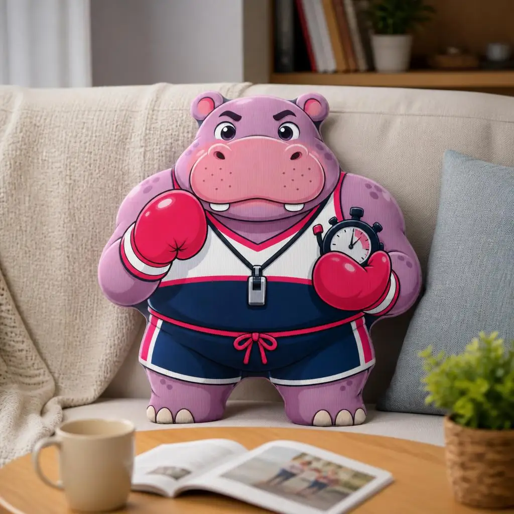 Boxing Hippo Shaped Pillow Cartoon Boxer Cushion Stuffed Throw Pillow for Sofa Home Decor Purple Sports Fan Gift Living Room