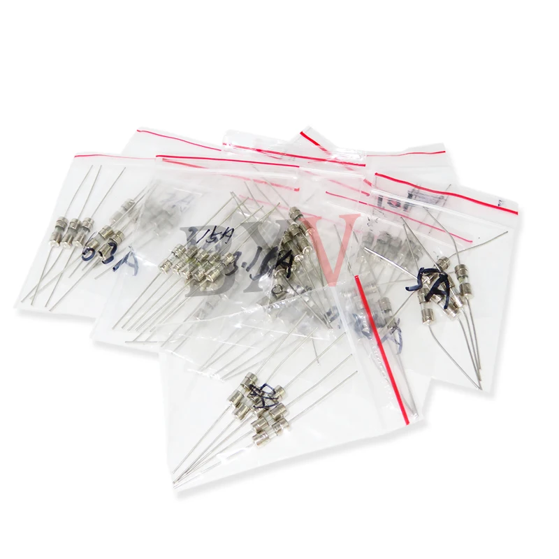 60PCS 12Values*5pcs 3.6*10mm Glass Fuse Slow Blow 250V 3.6x10 T0.1A-15A