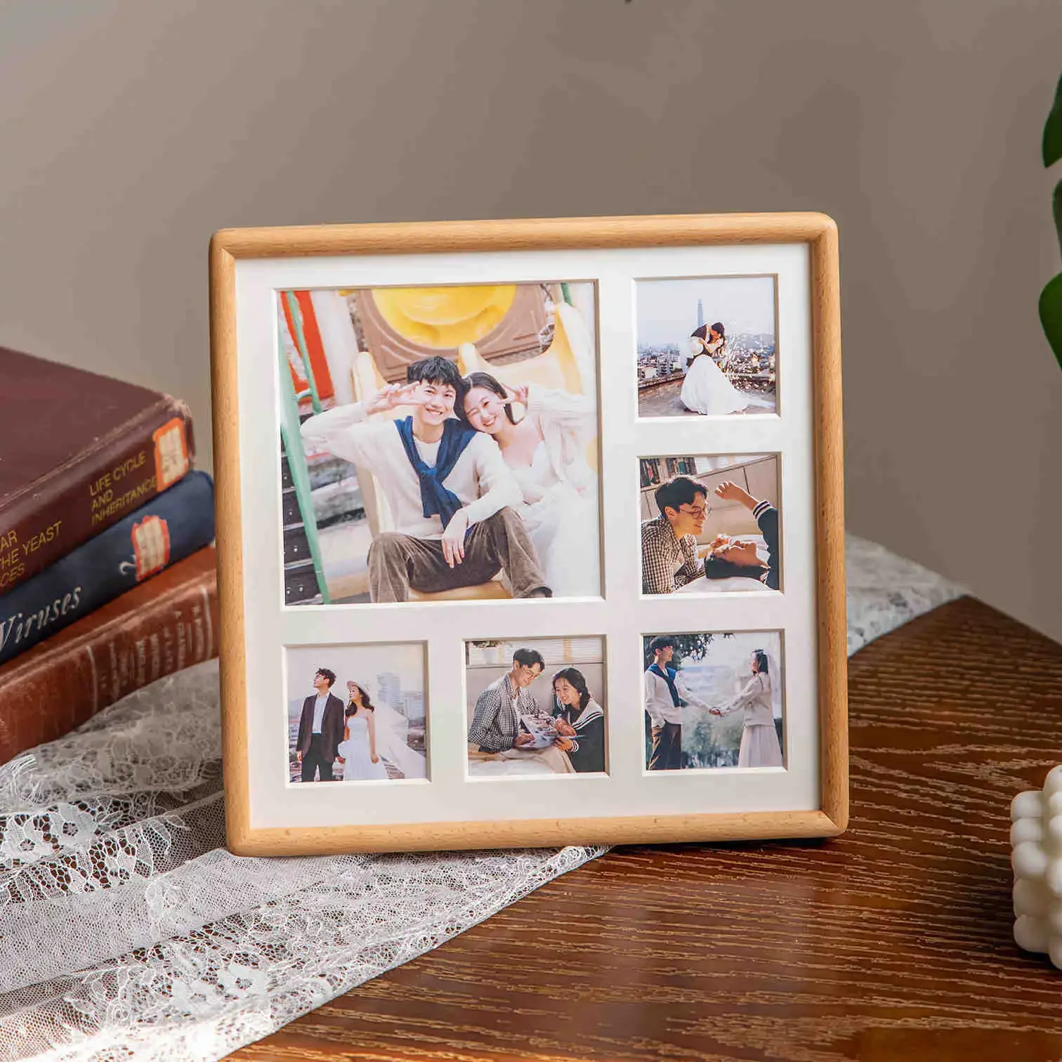 Solid Wood Square 25x25cm Picture Frame Display Stand for DIY Multi Grid Couple Wedding Photos High-grade Photo Frame Home Decor