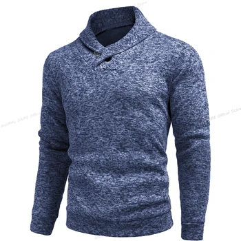 Autumn Long Sleeve Turtleneck Sweatshirts Button Solid Color Pullover Men Winer Breathable Sweaters Lapel Oversize Sweater 4