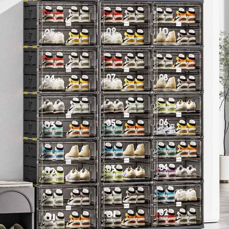 

A Multi-layer simple shoe rack transparent storage box folding dust-proof plastic at the door of shoe cabinet