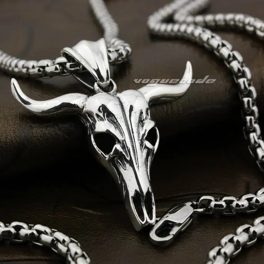 925 Sterling Silver Skull Bull Pendant Biker Jewelry 8B004 BZ