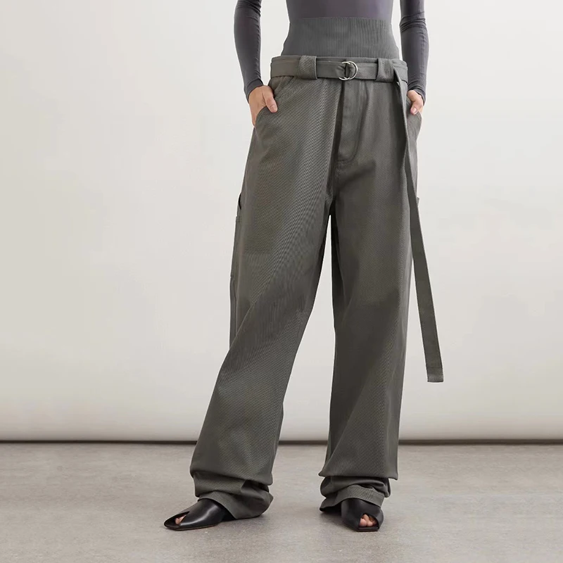 Nuovi pantaloni Patchwork in maglia autunno da donna, pantaloni larghi decorativi con cintura, cotone di alta qualità, 2024, y2k