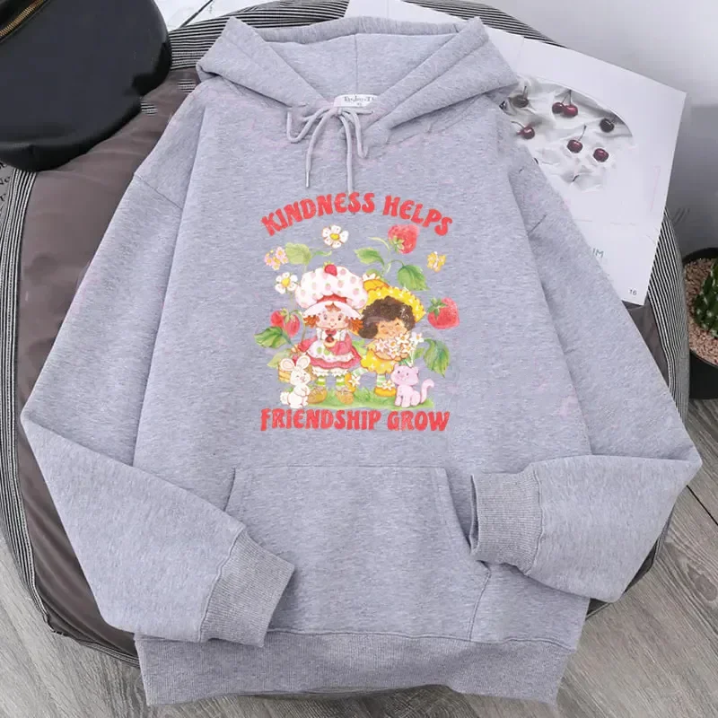 كارتون الفراولة المرأة هوديس الفراولة كعكة هوديس قمم جيوب طويلة الأكمام الأزياء قمصان سويت شيرت بقلنسوة