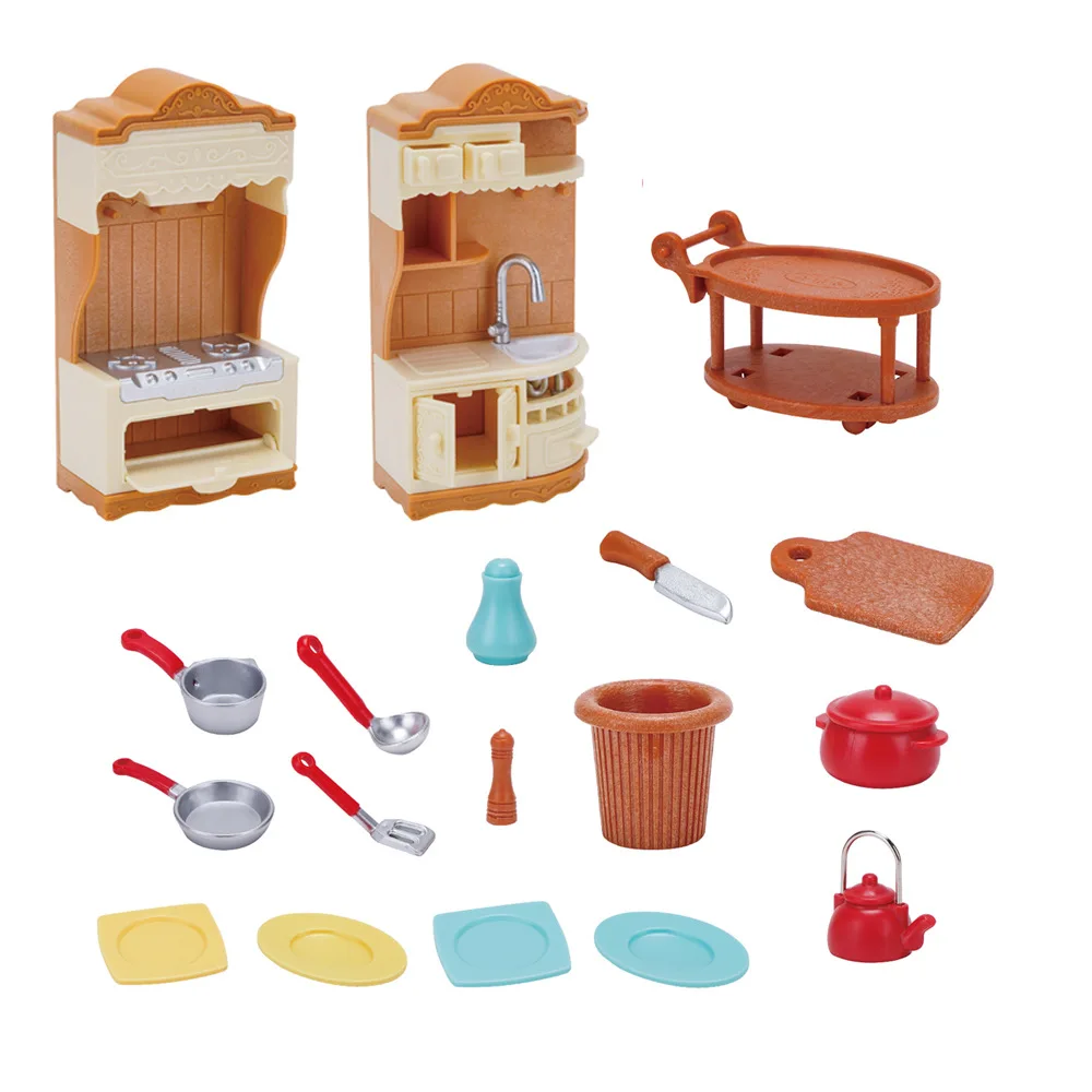 Realistic Doll House Kitchen Toy Set Mini Stove Sink Cabinet For Girls Imaginative Play Birthday Gift