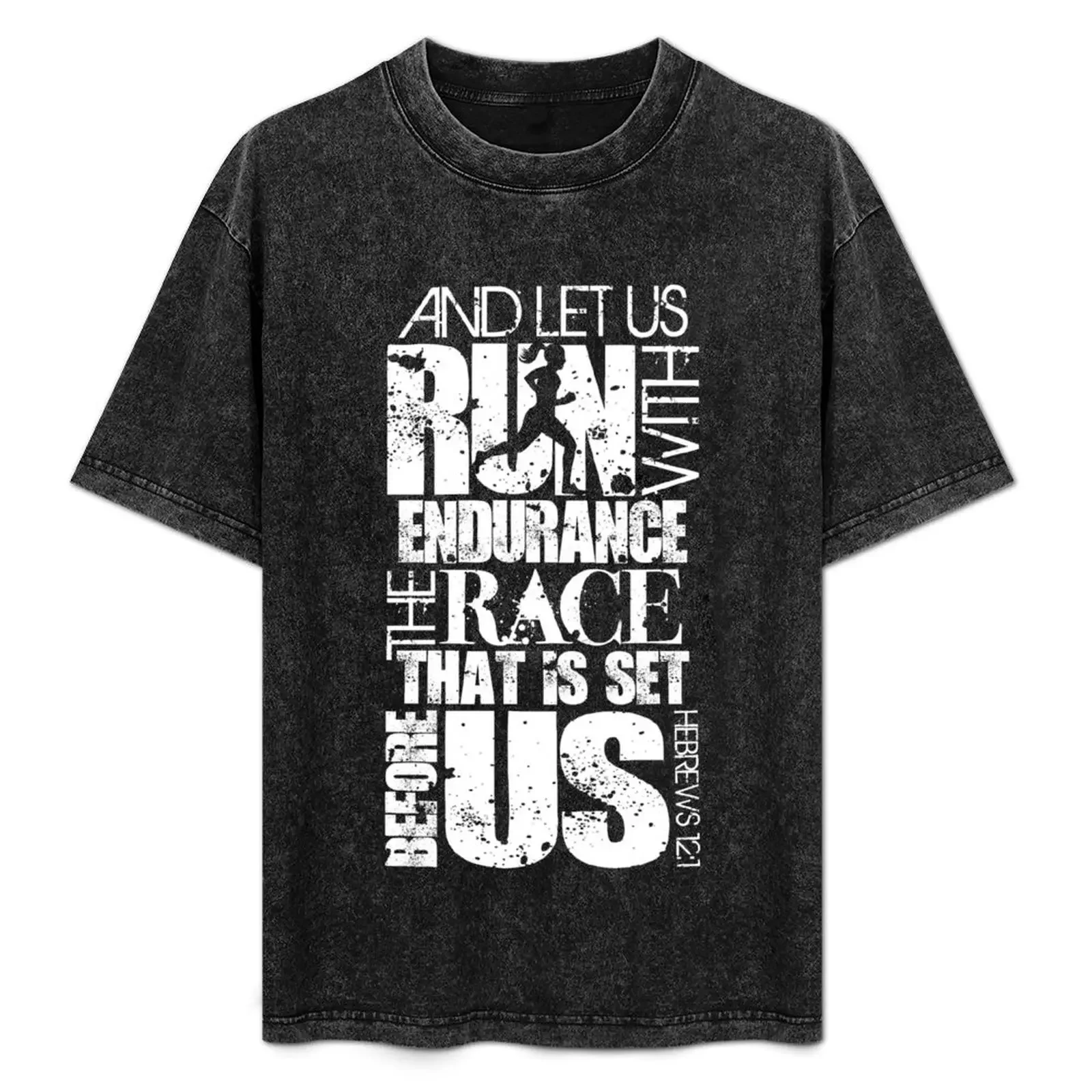 

HEBREWS 12:1 RUN/RACE VERSE (WHITE) T-Shirt Active Wear Sports T-Shirt for Men