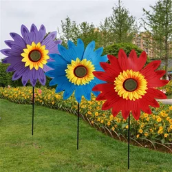 1x Sunflower Windmill Rotating Sunflower Wind Spinner With Stake Standing Lawn Flower Pinwheel Outdoor Party Garden Decor