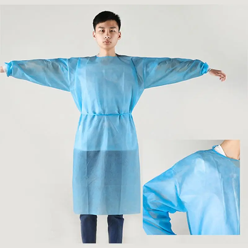 Disposable Isolation Gown with Elastic Knit Cuffs Breathable Non-Woven Covered Back Universal Size for treatment 10PCS