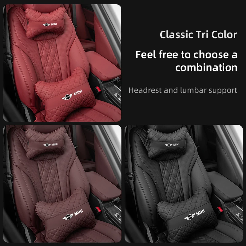 Car Check Headrest Pillow Neck Memory Lumbar Support Cotton Breathable For BMW MINI Cooper One JCW Clubman Countryman R55 R56 F5