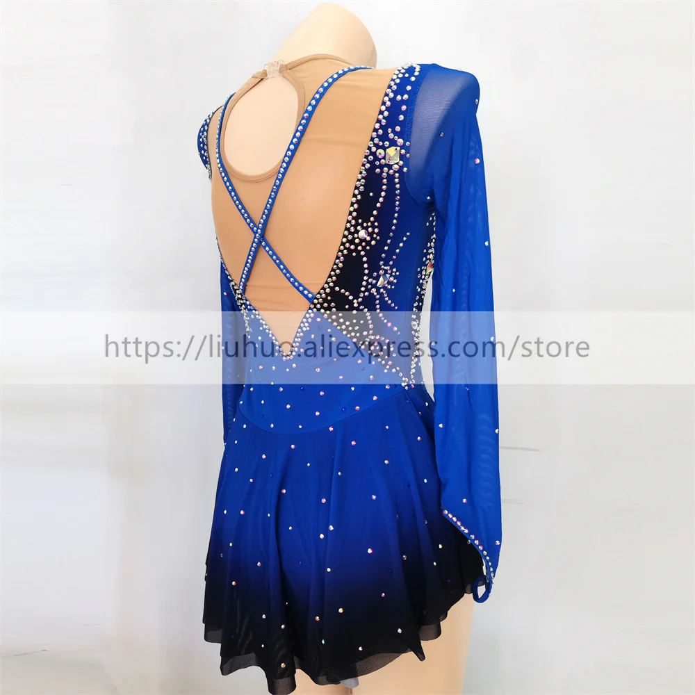 LIUHUO ผู้หญิงผู้ใหญ่สาวปรับแต่งเครื่องแต่งกายการแข่งขัน Leotard สเก็ตน้ําแข็งชุด Roller Modern Blue Dance เด็ก