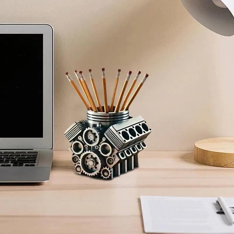 

Engine Block Pen Holder Engine Model Business Card Pencil Holder Display Tabletop Pen Organizer Multi-Functional Novelty Offices