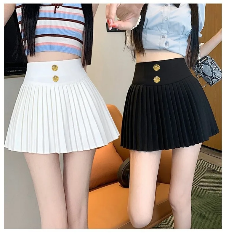 Autumn Winter Tweed Pleated Skirt For Women High Waist Slim Retro Short