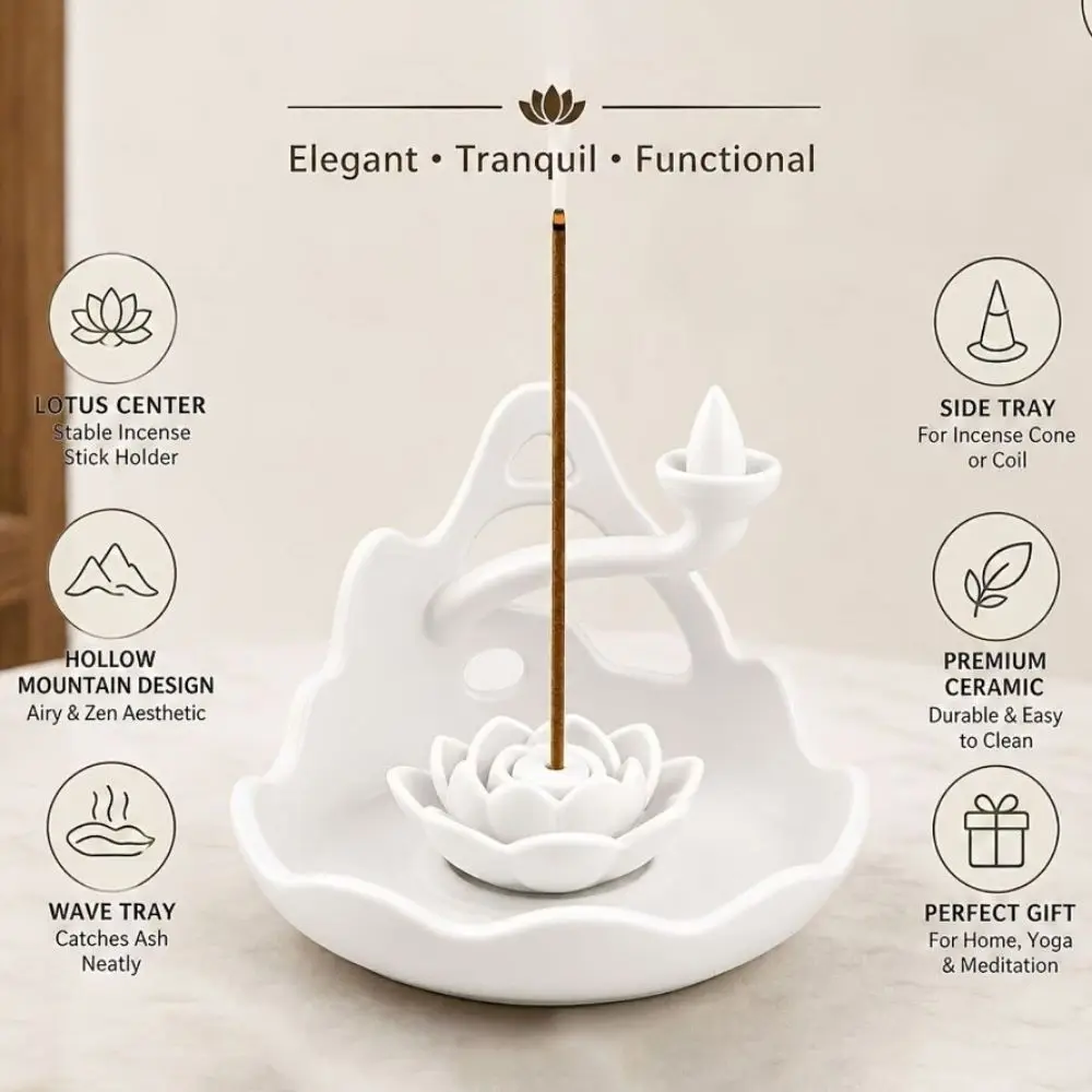 3D Printed 3 In 1 Incense Holder Plastic Hollow Out Lotus Incense Holder Decorative Mountain Lotus Design Incense Stick Holder