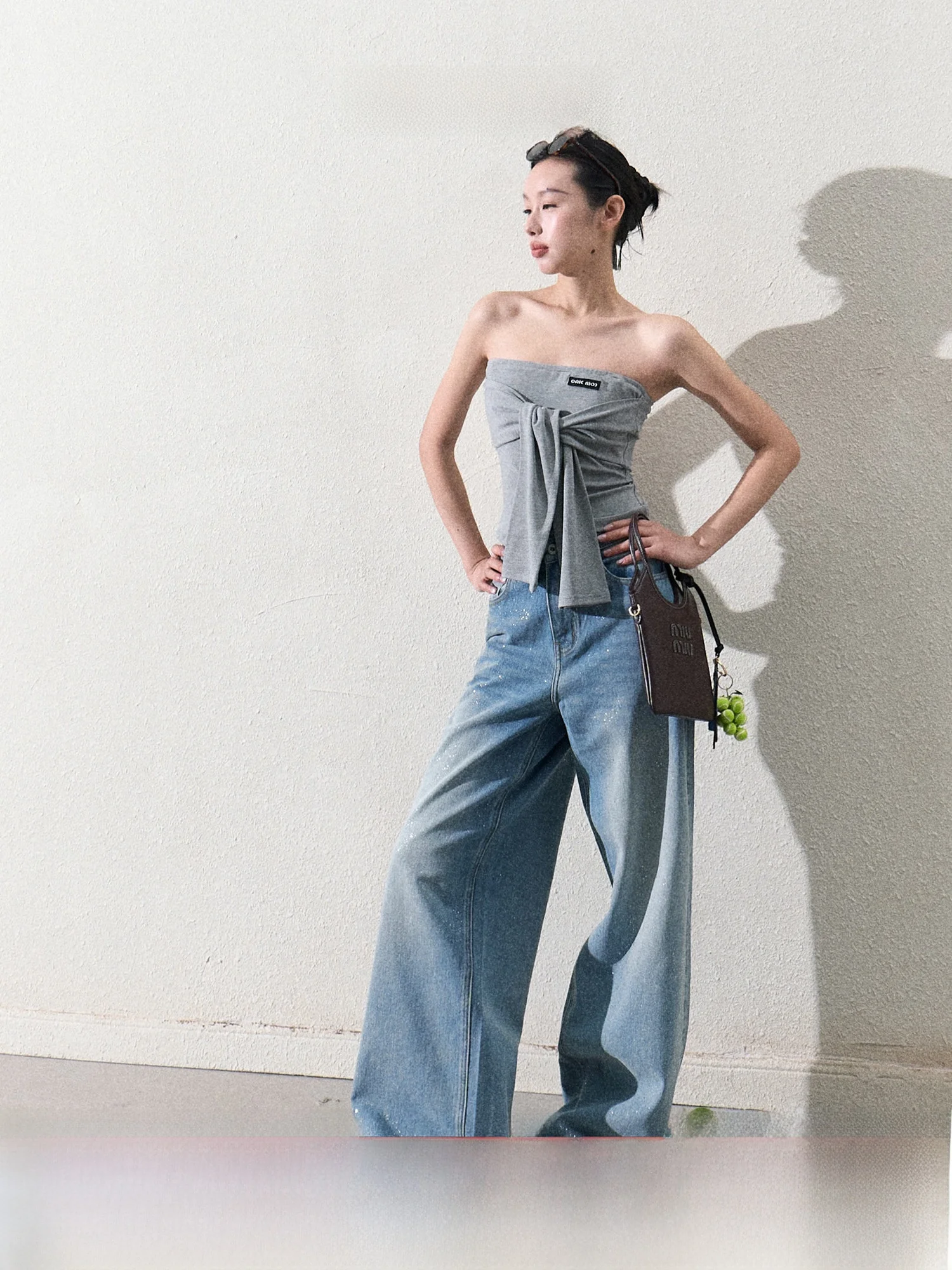 

Джинсы OAKMOO Basic Wide Leg из хлопкового денима Gentle Revolution, повседневные, легкие, свободного кроя, с высокой талией, серебристые