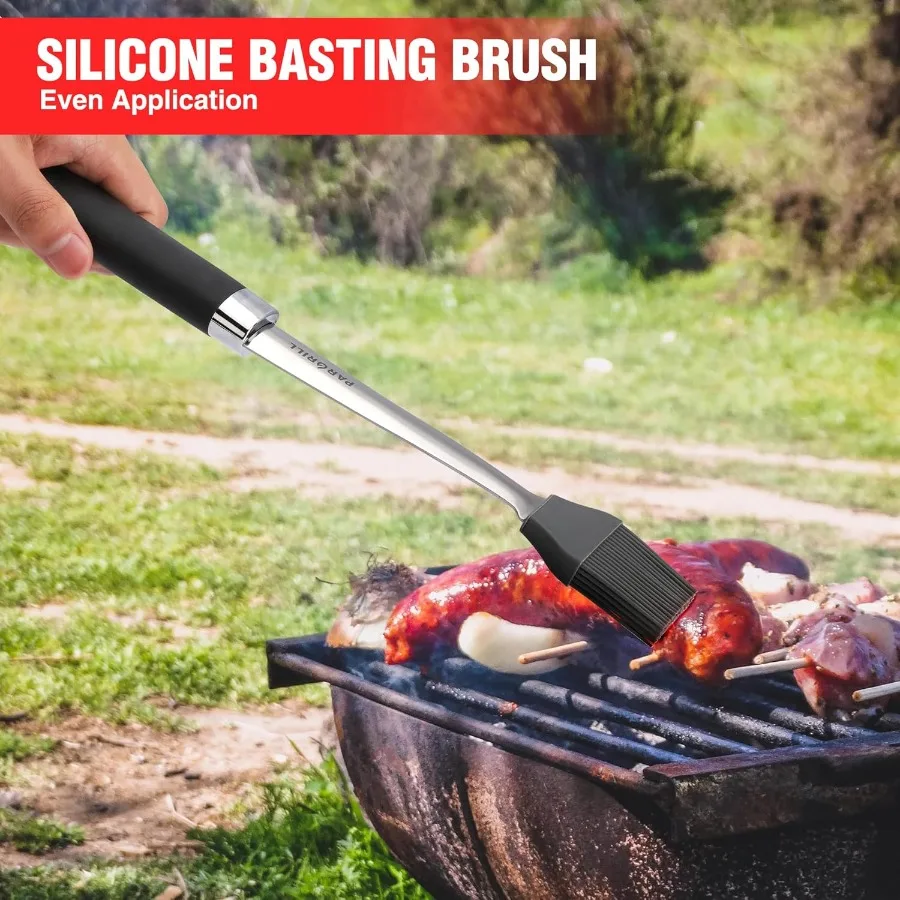 ملحقات الشواية مجموعة شواء شديدة التحمل هدايا للرجال والنساء قسط الفولاذ المقاوم للصدأ ملعقة شوكة فرشاة ملقط أواني الشواء أيضًا