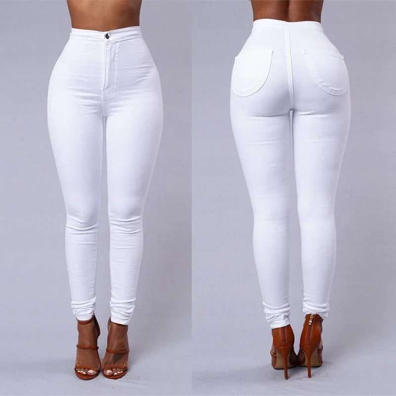 Y2k Women's Jeans High Waist Elastic Candy Color Medium Strecth Denim Pant Leggings Large Tight Pencil Pants for Women Trousers