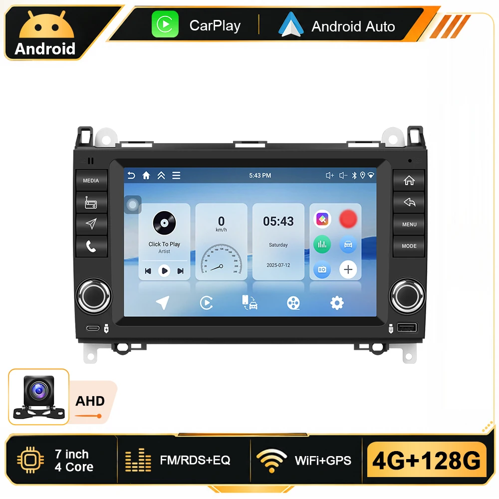 Podofo 7'' 6G+128G Android Auto-Multimedia-Player für Mercedes Benz Sprinter W906 W209 A-Klasse W169 B-Klasse W245 Viano/VITO GPS-Navigation WiFi BT Smart Car Systems CarPlay Android Auto Autoradio