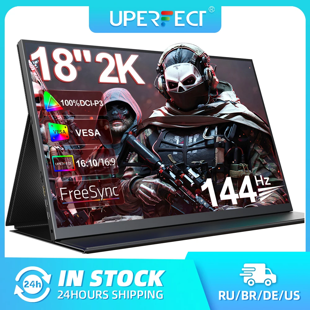 

UPERFECT 18inch LCD Monitor 2K 144Hz Portable Gaming Display 100%DCI-P3 IPS 2560x1600 FreeSync HDR Support VESA Type-C HDMI