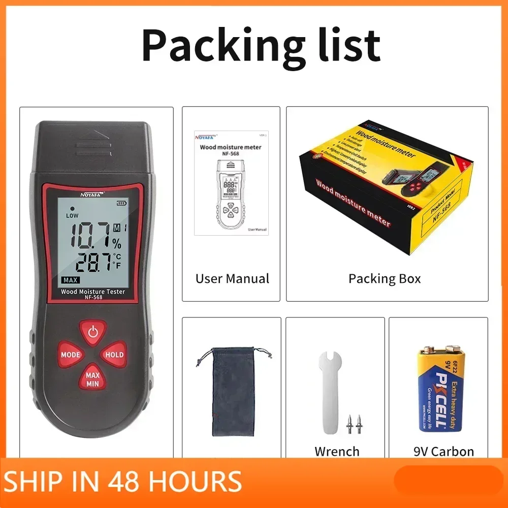 

NOYAFA NF 568 Digital Wood Moisture Meter Timber Damp Tester Humidity Meter Two Pins Hygrometer Concrete Cement Brick Detector