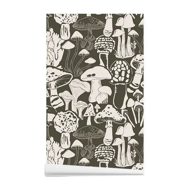 Vintage Mushroom Self Adhesive Wallpaper Woodland Sketch Peel and Stick Wall Mural Removable Waterproof Boho Home Decor