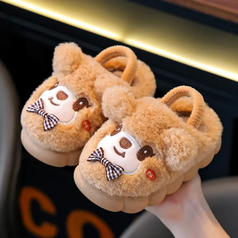 

Winter Children Cotton Slippers Girls Warm and Non Slip Plush Home Slippers 2-10 Years Old Boys Bag Heel Plush Slippers