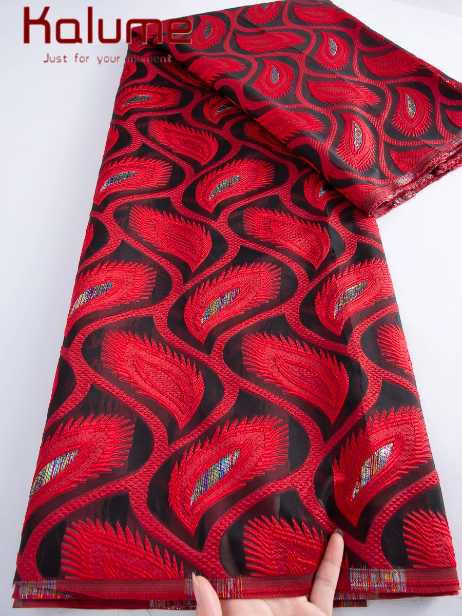 Kalume African Tulle Lace Fabric Satin 5 Yards 2025 High Quality Nigerian Brocade Jacquard Lace For Sewing Dress Cloth F2485