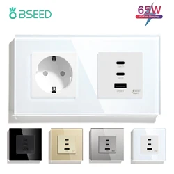 BSEED Universele 65W snellader USB-poort Glazen paneel Stopcontact Type C Stroomvoorziening Lading USB-aansluiting EU-standaard