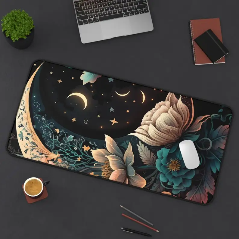 Moon Flower Pattern Mouse Pad, Non-slip and Waterproof Mouse Pad, Office Gaming Desk Decorative Mat, A Perfect Gift for Friends.