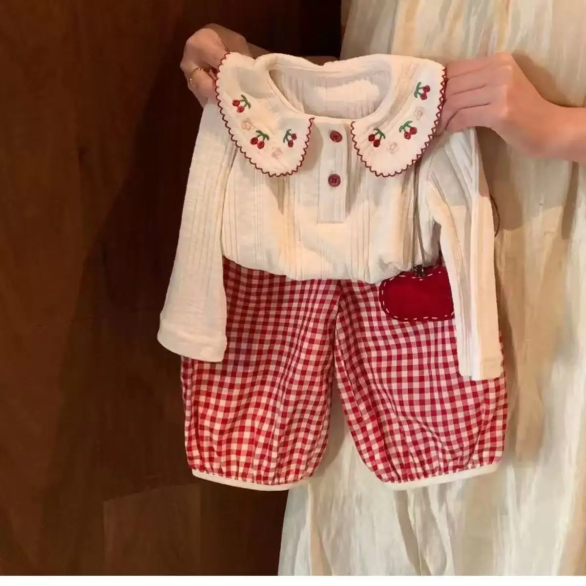 Girls' Fashion Set Spring and Autumn Children's Baby Stylish Casual Checkered Pants Long Sleeve T-shirt Top Two Piece Set