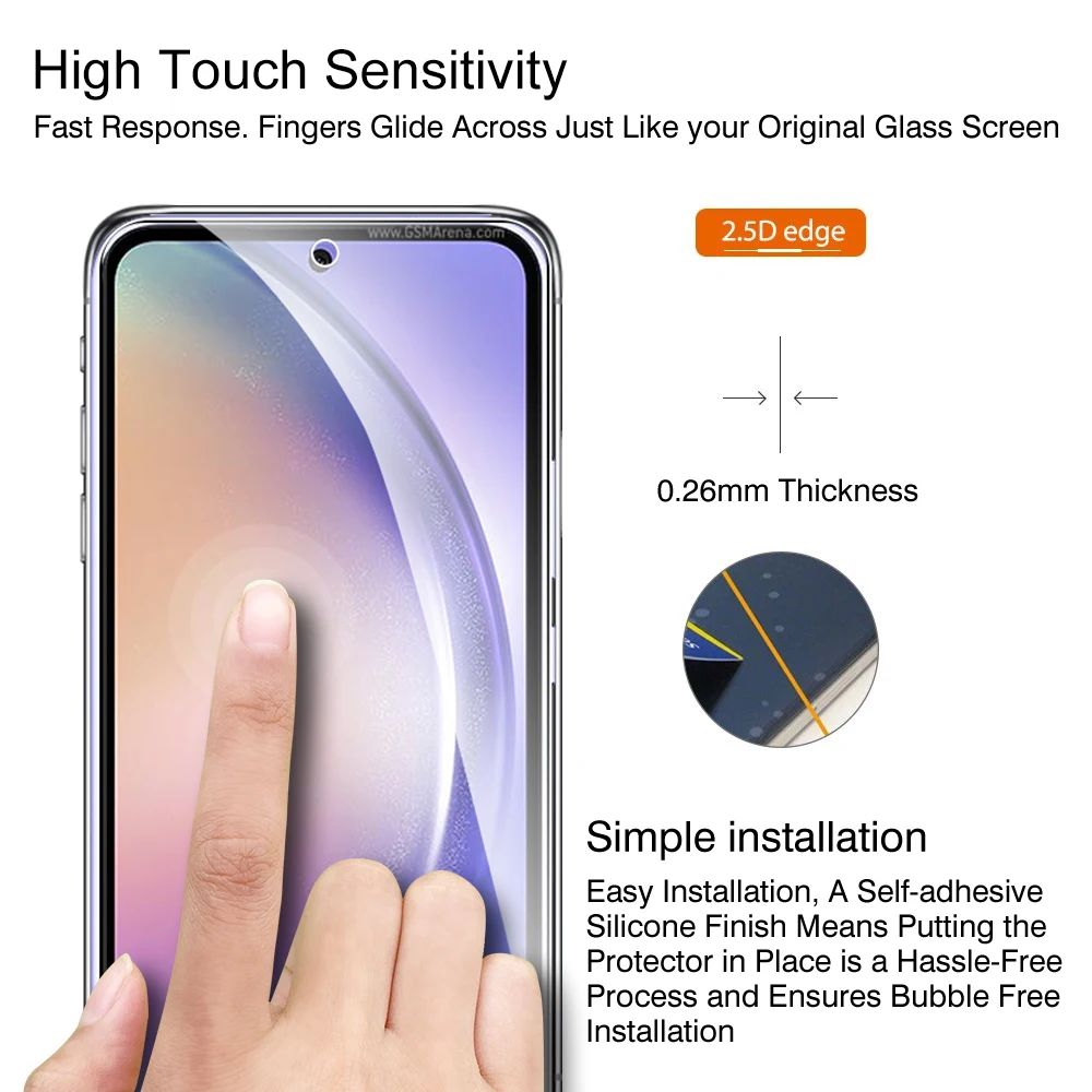 Vidro Temperado Anti-Risco para Samsung Galaxy A54 2023, Protetor de Tela Protetora, 6,4 polegadas, A 54, 54A, 2PCs