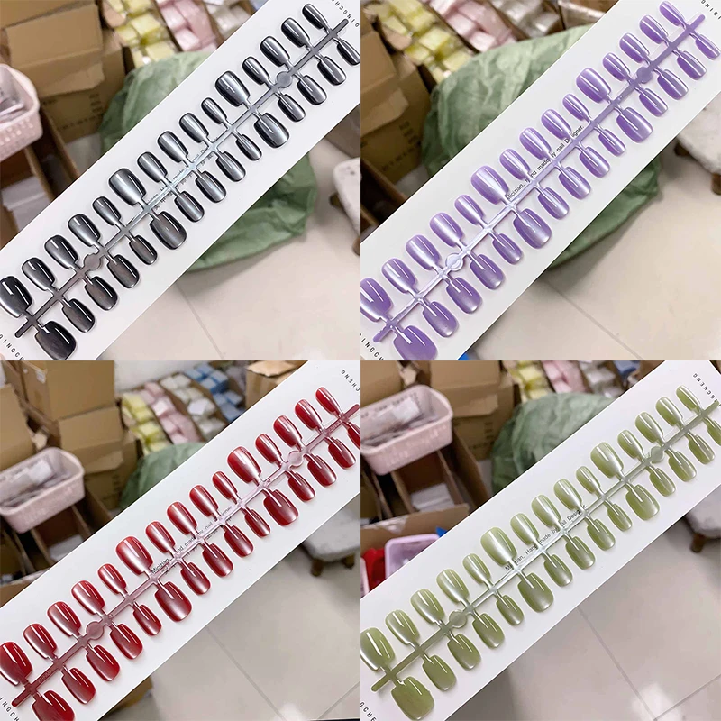 30 stuks draagbare kunstnagels volledige dekking nageltips kunst verschillende maten korte druk op nagels kattenogen decoratie