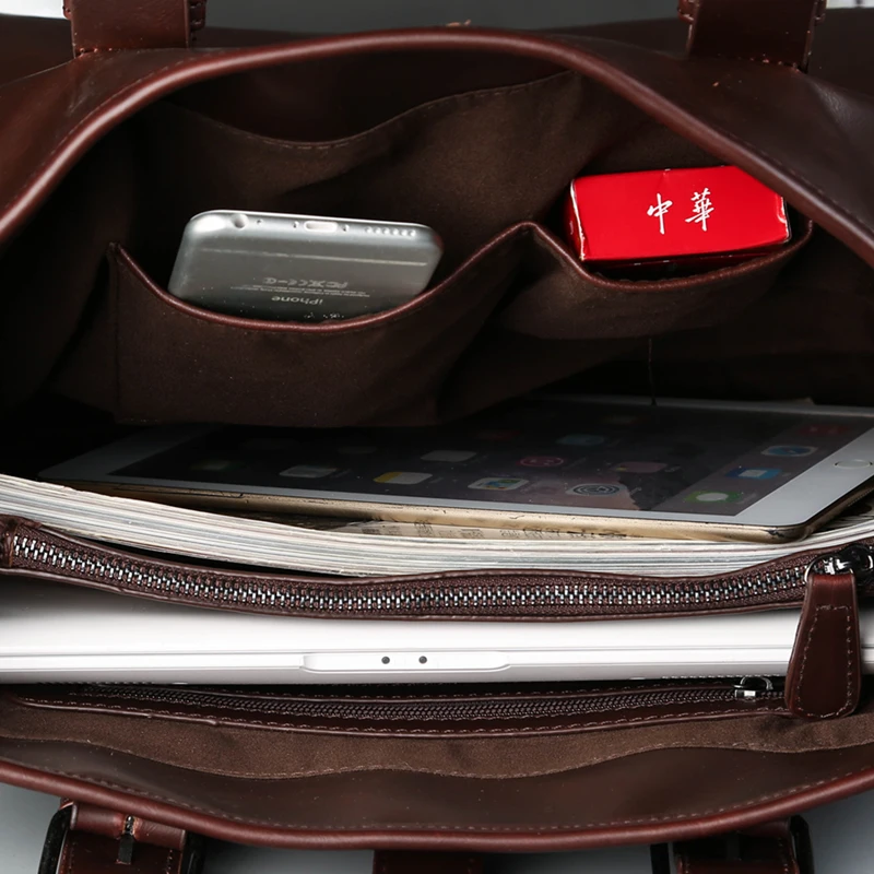 Retro Handbag Briefcase Men Large Capacity Top-Handle Bags With Strap Fashion Men\'s Crossbody Bag Shoulder Messenger Bag Handbag