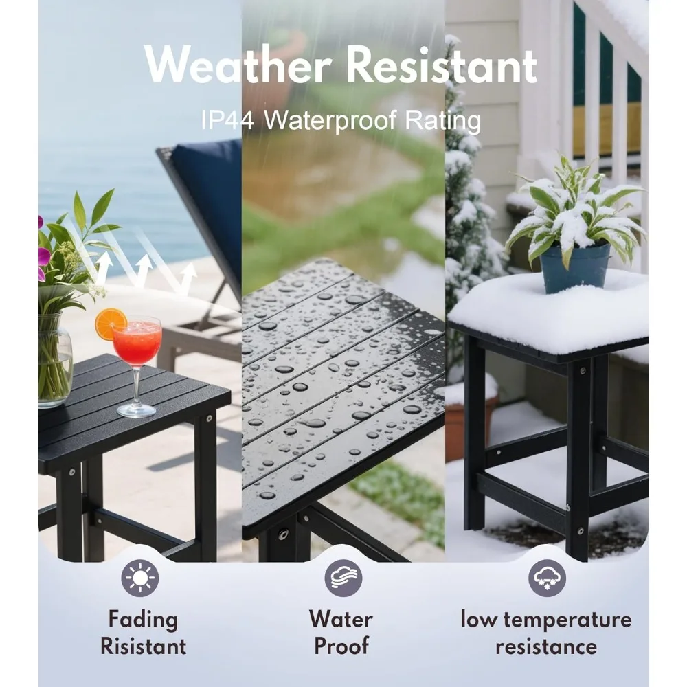 Meja Samping Luar Ruangan HDPE Tahan Cuaca untuk Patio, Halaman Belakang, Kolam Renang - Perawatan Mudah dalam Warna Hitam