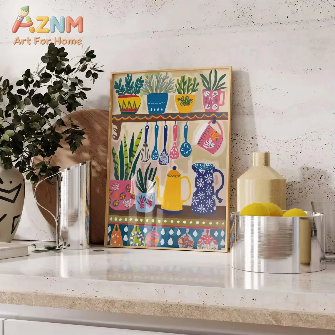 AZNM Colorful Kitchen Wall Art, Kitchen Decor, Floral Poster, Boho Scandinavian Decor, Kitchen Poster