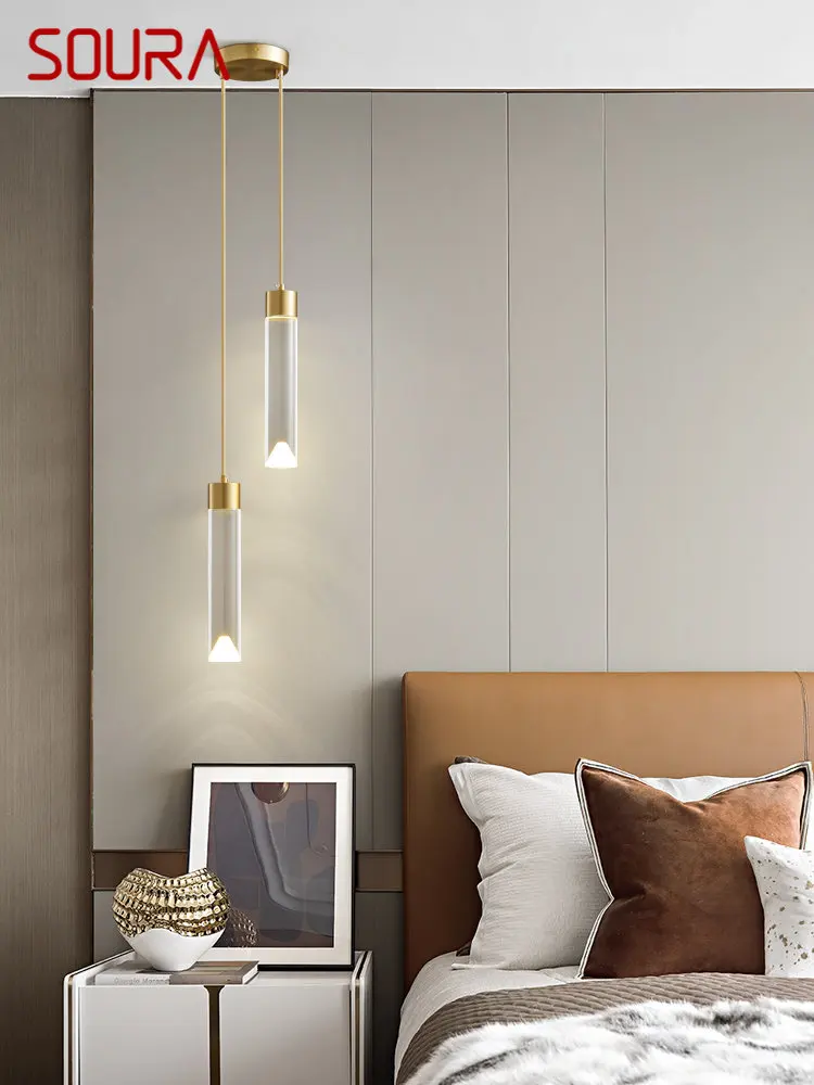 

SOURA Modern Gold LED Pendant Light 3 Colors Simply Creative Decorative Brass Hanging Lamp for Home Bed Room